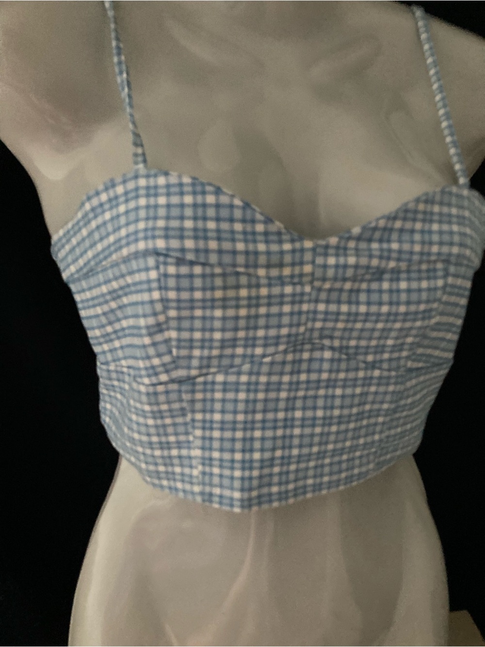 Ardene Blue Gingham Bustier Crop Top Small Coquette Y2K